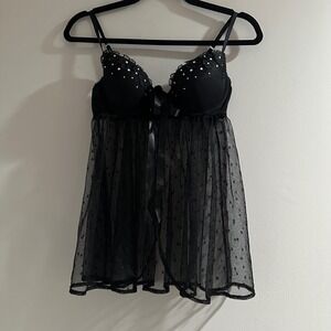 Victoria's Secret Babydoll Chemise Women 34C Black Excellent Sexy Little Things